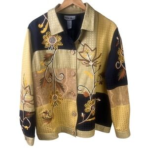 VTG Indigo Moon Embroidered Floral Patchwork Blazer Jacket Boho Retro‎ Large